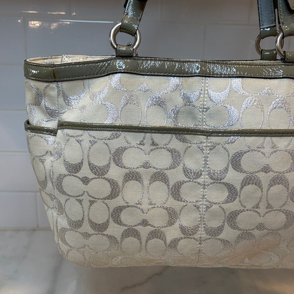 Coach Bag Purse Handbag F17724 Gallery Lurex Metallic Silver EW Tote Shoulder - Picture 5 of 16